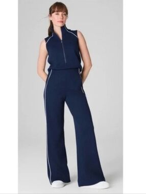 Spanx AirEssentials Pique Sleeveless Mockneck Jumpsuit Open Back Size Small